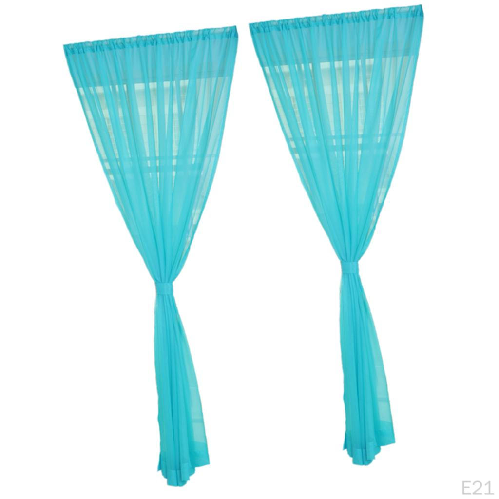 Voile Window Curtain Drape Set Solid Color Polyester