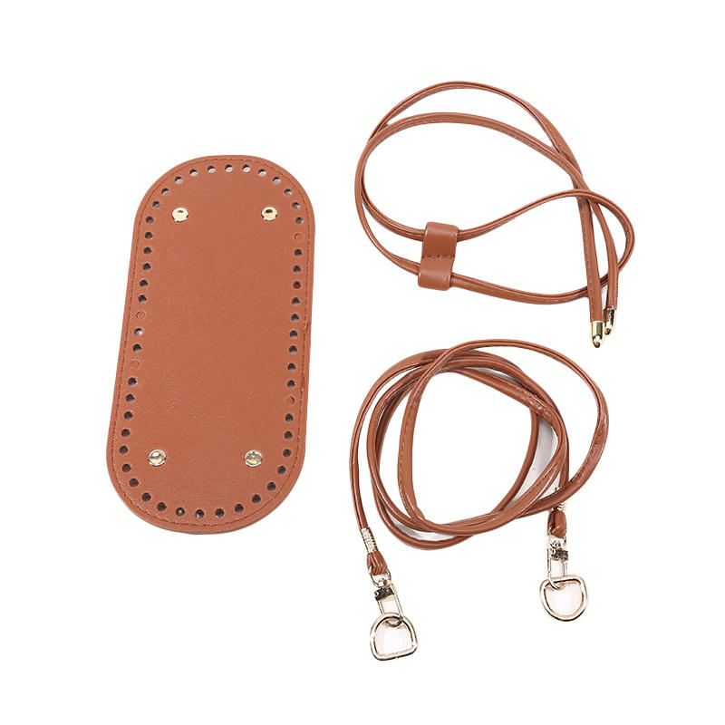 3Pcs DIY Crochet Bag Accessories Kit PU Leather Bag Bottom with Holes Plate Shoulder Strap Drawstring for Handmade Bucket Bags