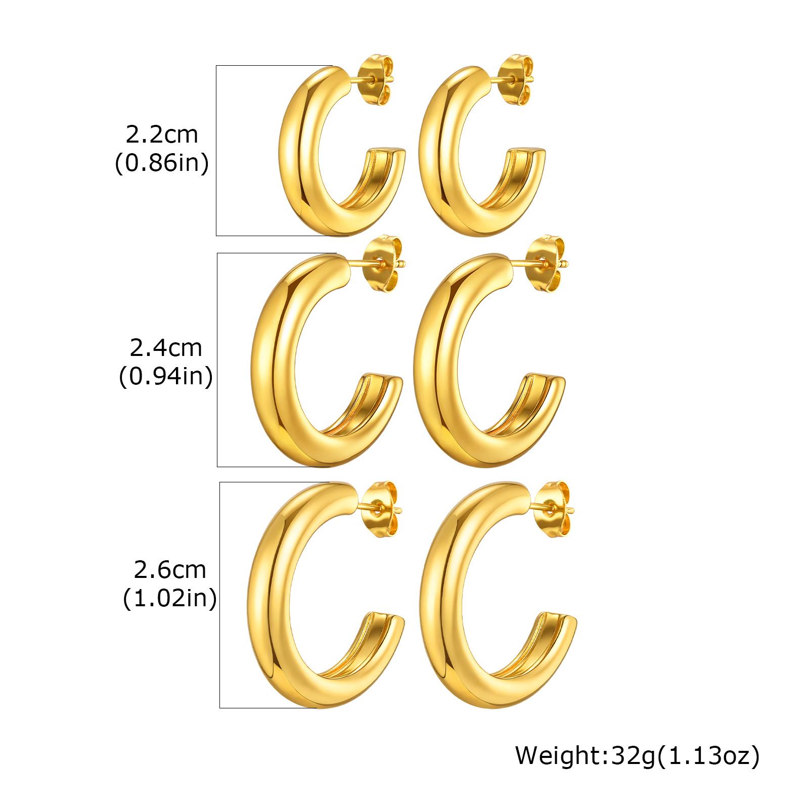 

Three Pieces Set High-polished Stainless Steel C-shaped Earrings for Women, Minimalist Gold Plated Hypoallergenic Hoop Earrings