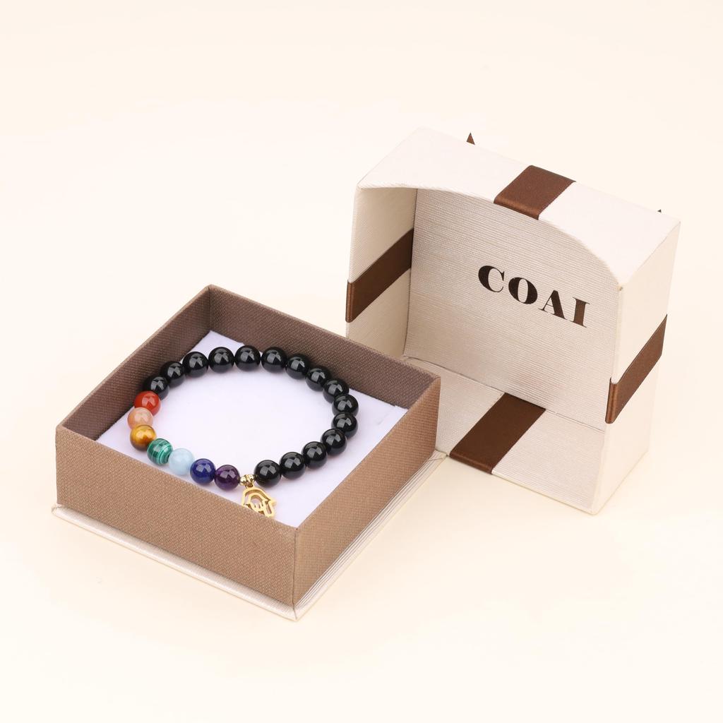 Black Tourmaline Hamsa Hand October Chakra Bracelet [Koai] Bracelet, Birthstone,
