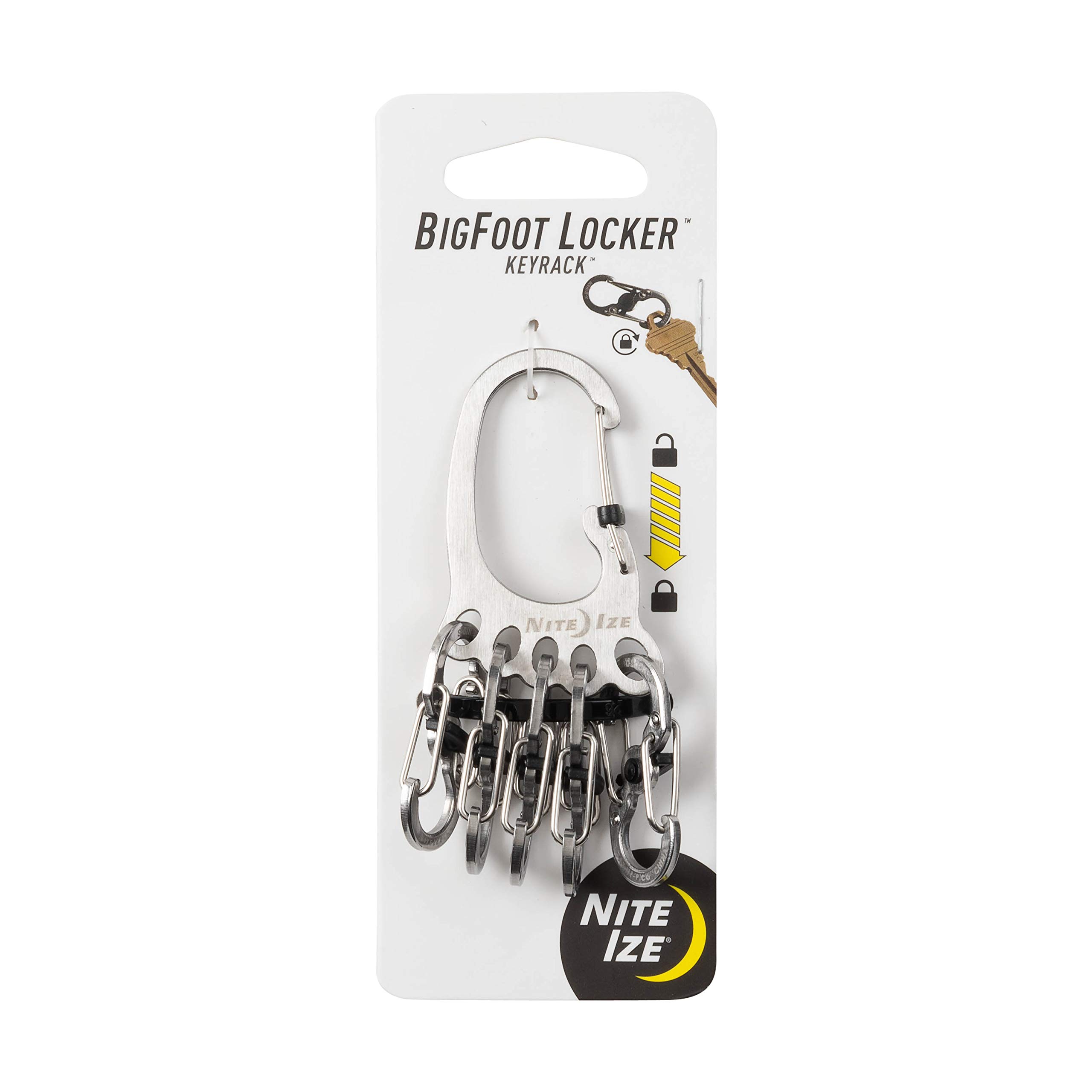 

NITEIZE Stainless Steel Big Foot Locker with Locking Carabiner Japanese Keychain, D-Shaped, Silver, KLKBF-11-R6 (Official Product)