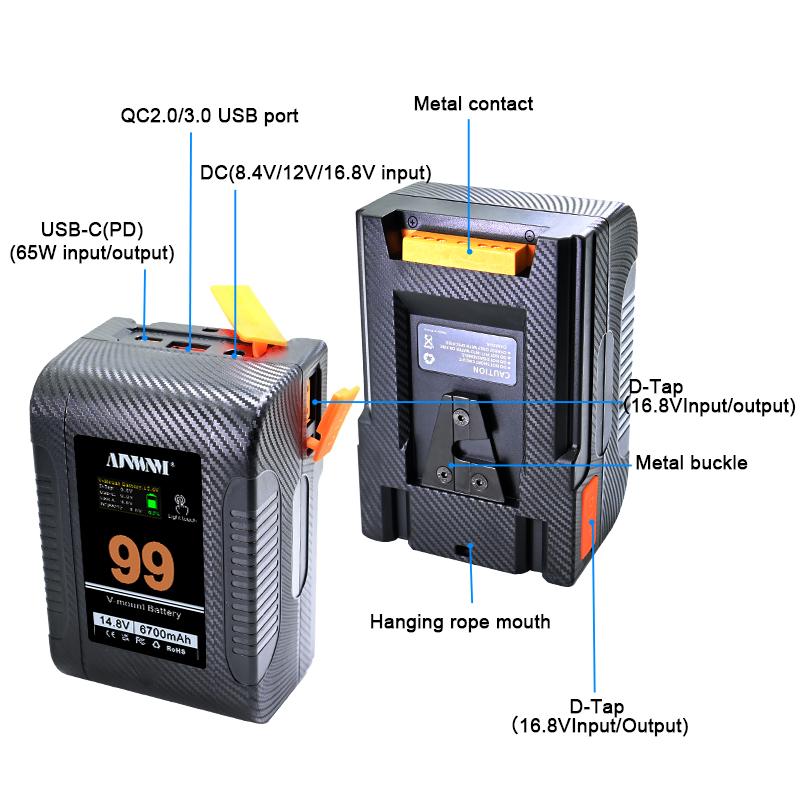 AJNWNM 6700mAh BP-99W-C V-Lock V Mount Battery for Canon R5C 4K 60P BMPCC 6K Pro4K 60P Recording Iphone 15 Pro Charge Until Fully