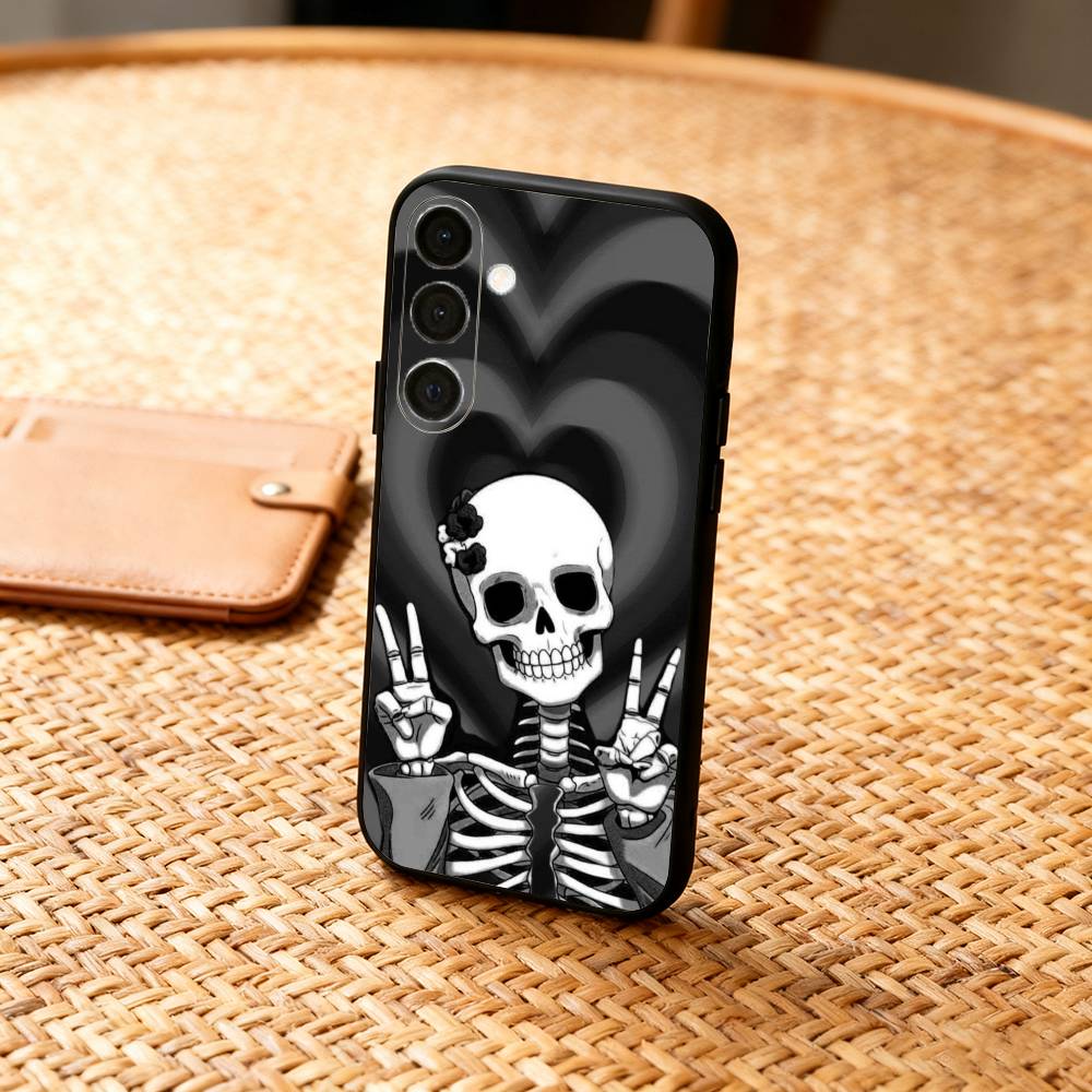 A-Art S-Skeleton S-Skull Phone Case For Samsung A73,72,71,53,52,51,22,91,80, Soft Black Cover