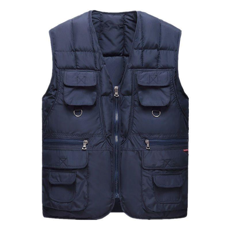 Middle-aged and Elderly Dad's Multi-pocket Vest Fishing Vest Autumn and Winter Warm Cotton Vest Outdoor Wear Men's Sleeveless Jacket