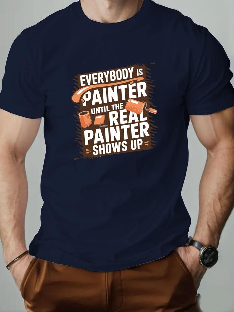 Men t-shirt 100% Cotton English Letter Print Round Neck Breathable Streetwear Oversized Tee Casual Fashion High quality Clothing