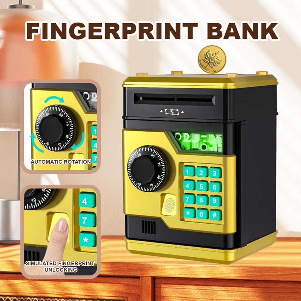 

Fingerprint Password Safe Piggy Bank ATM-Style Electronic Coin and Cash Savings Children Plastic Saving Money Box Gold