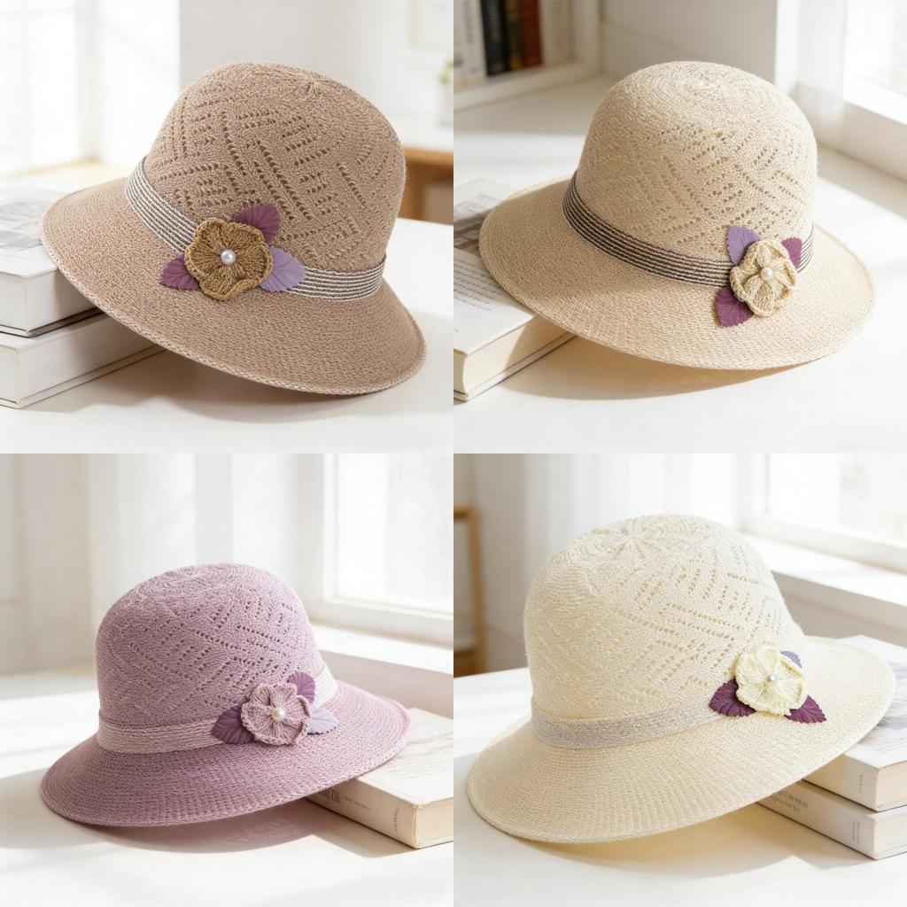 Flower Pattern Ladies Foldable Sun Hat With Wide Brim For Summer Sun Protection