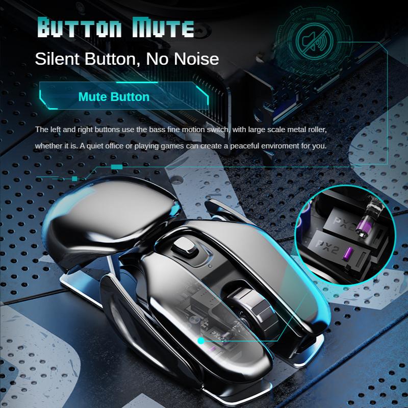 PX2 Metal 2.4G Rechargeable Wireless Mute 1600DPI Mouse 6 Buttons for PC Laptop Computer Gaming Office Home Waterproof