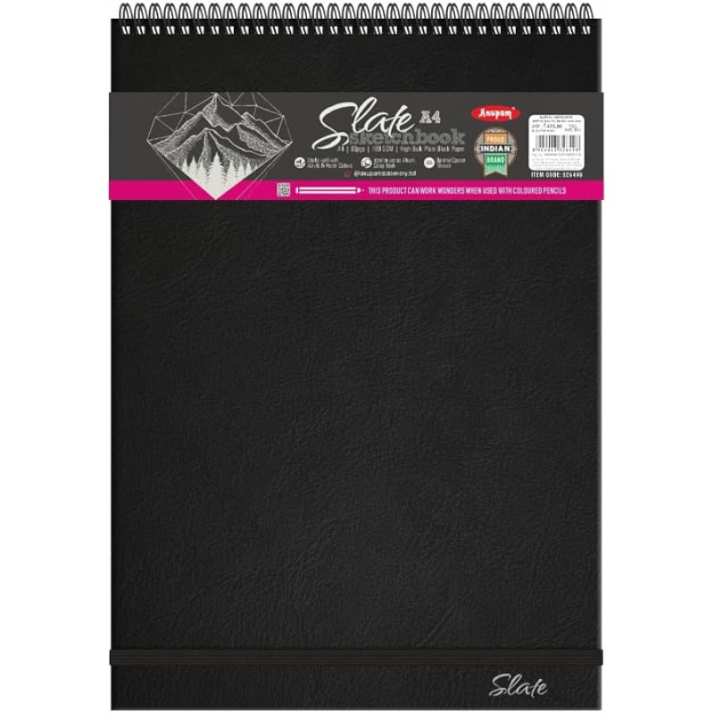 Anupam Sketcho Slate Book A4 Black Pages Sketch Book 80 Pages, 180 Gsm