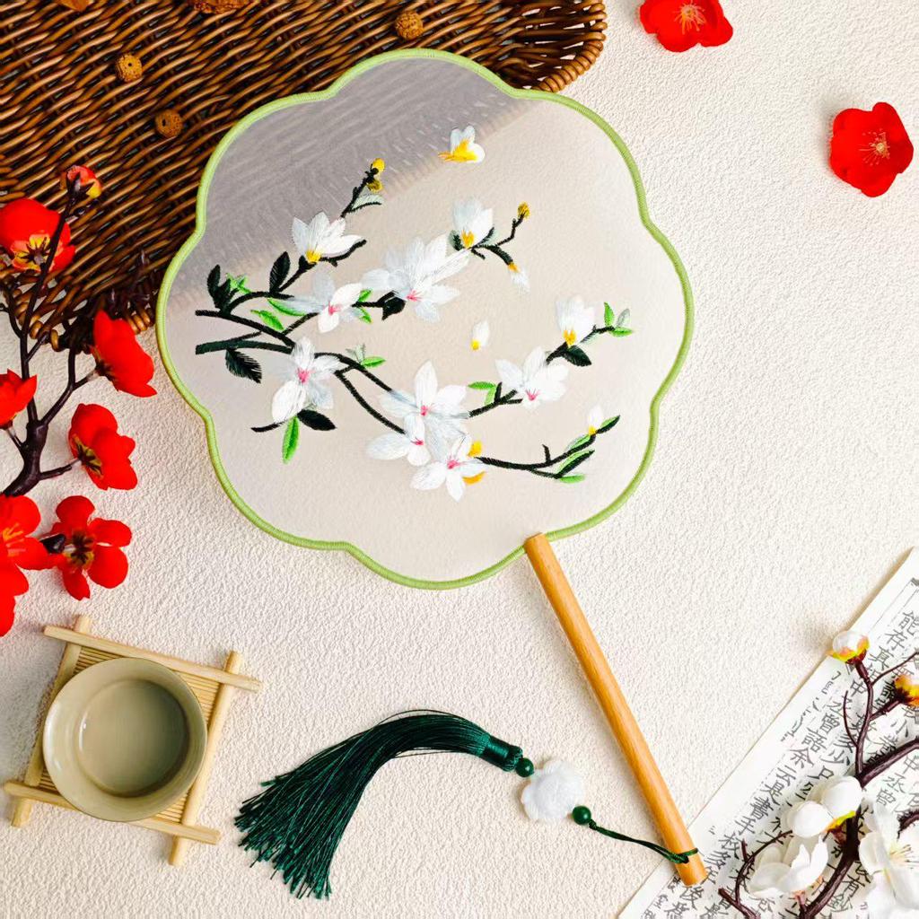 Double-Sided Round Fan with Suzhou Embroidery for Hanfu or Qipao