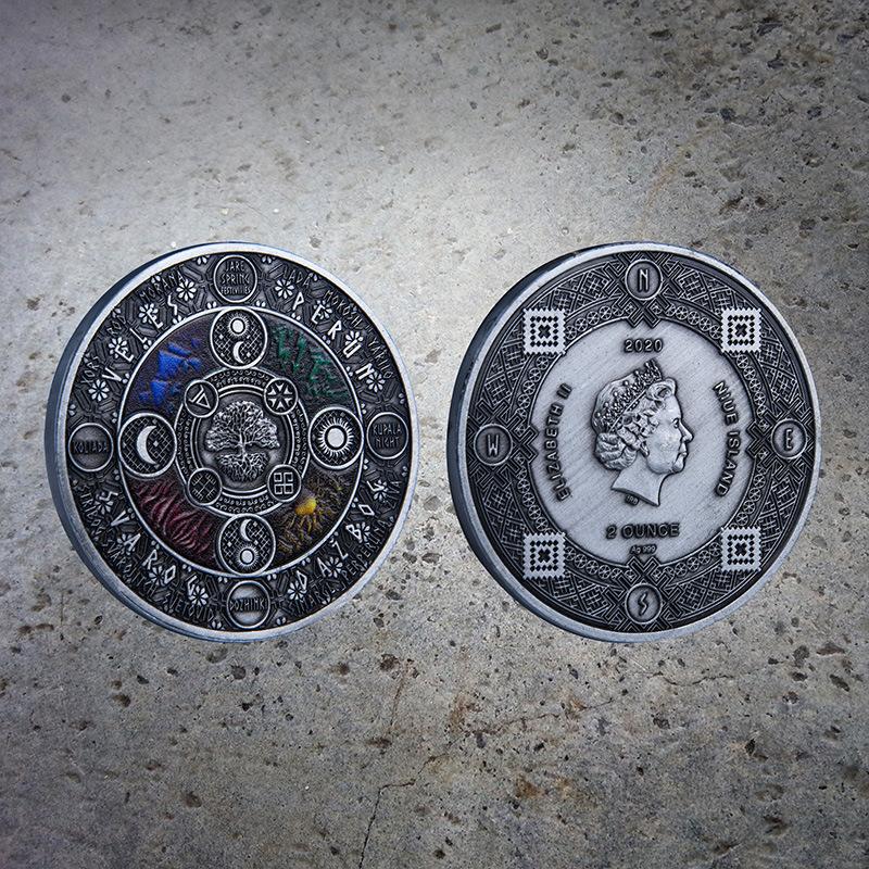 Lebensbaum-Array-Diagramm, Yin-Yang-Sonnengott, Nickel-Antiksilbermünzen, Vergoldete Münzen, Abzeichenmünzen, Gedenkmünzen