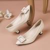 Summer new thick heel women's shoes versatile black pointed comfortable soft leather professional single shoes women's high heel Doudou shoes