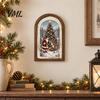 Arte Decorativa da Parete Cornice Portafoto in Legno Arcuata Vintage con Illustrazione Natalizia, Invecchiata Retrò per Decorazione Desktop e Camino,