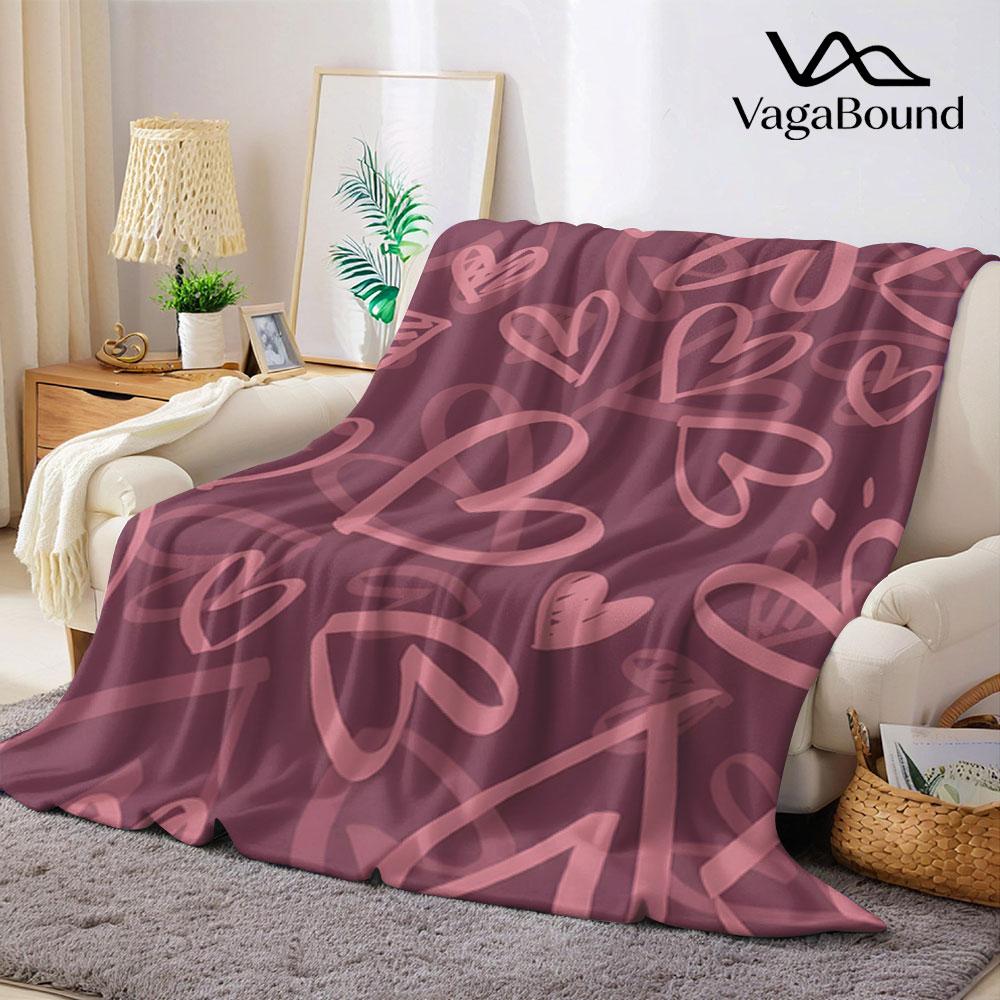 Hand Drawn Outline Heart Flannel Blanket Perfect for Sofa Office Bed Travel Sleep Read Relax Camping Four Season Use