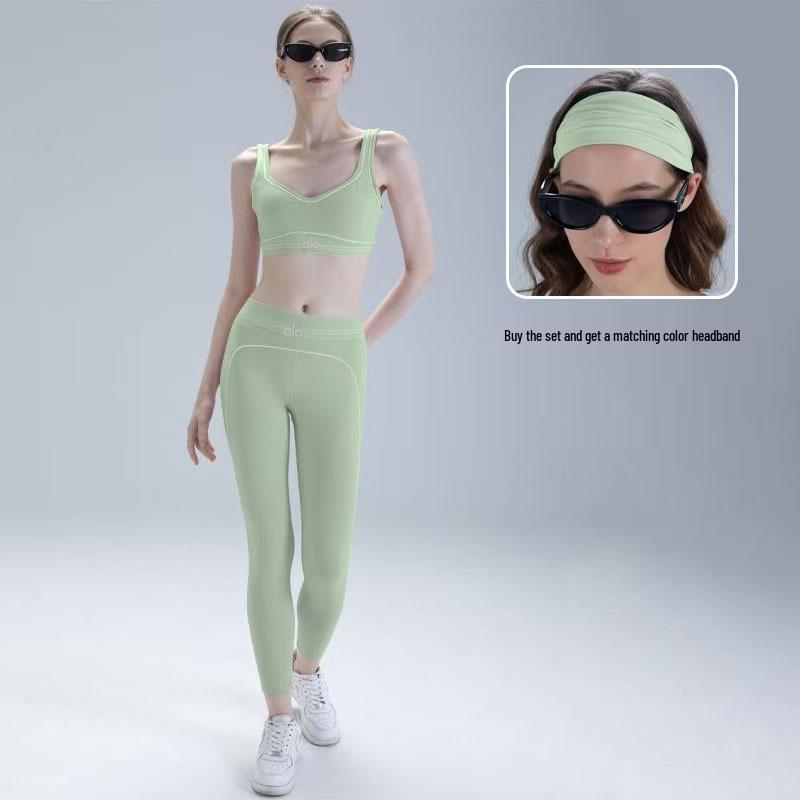 

ALOSCO Women s Color Block Yoga Set: One-Piece Shockproof Bra & Fitness Outfit Small