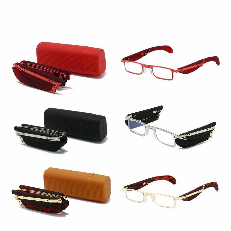 New Foldable Portable Anti-Blue Light Reading Glasses Fashionable Metal Square-Frame Presbyopic Glasses With Case Unisex