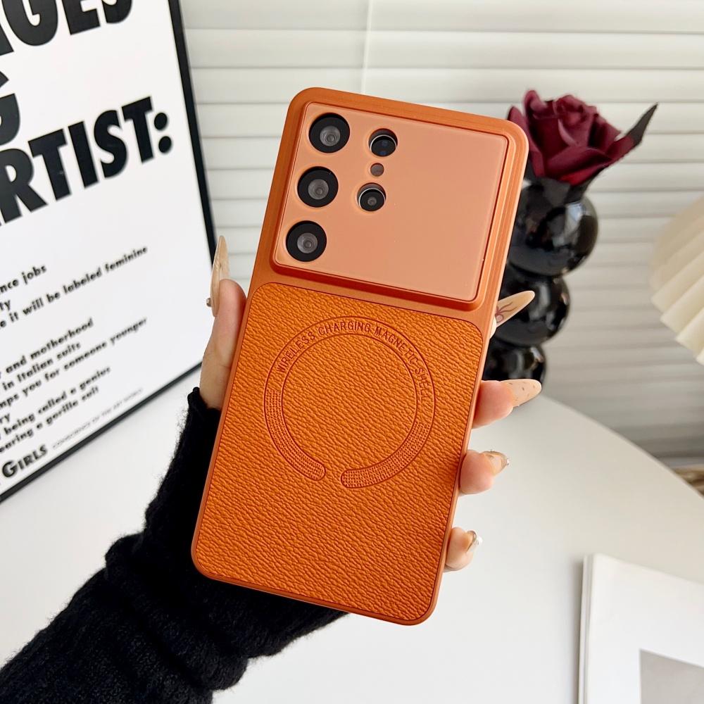 Luxury Premium Leather for Magsafe Cases For Samsung Galaxy S26 Ultra S25 Edge S24 FE Plus Large Camera Window Shockproof Cover