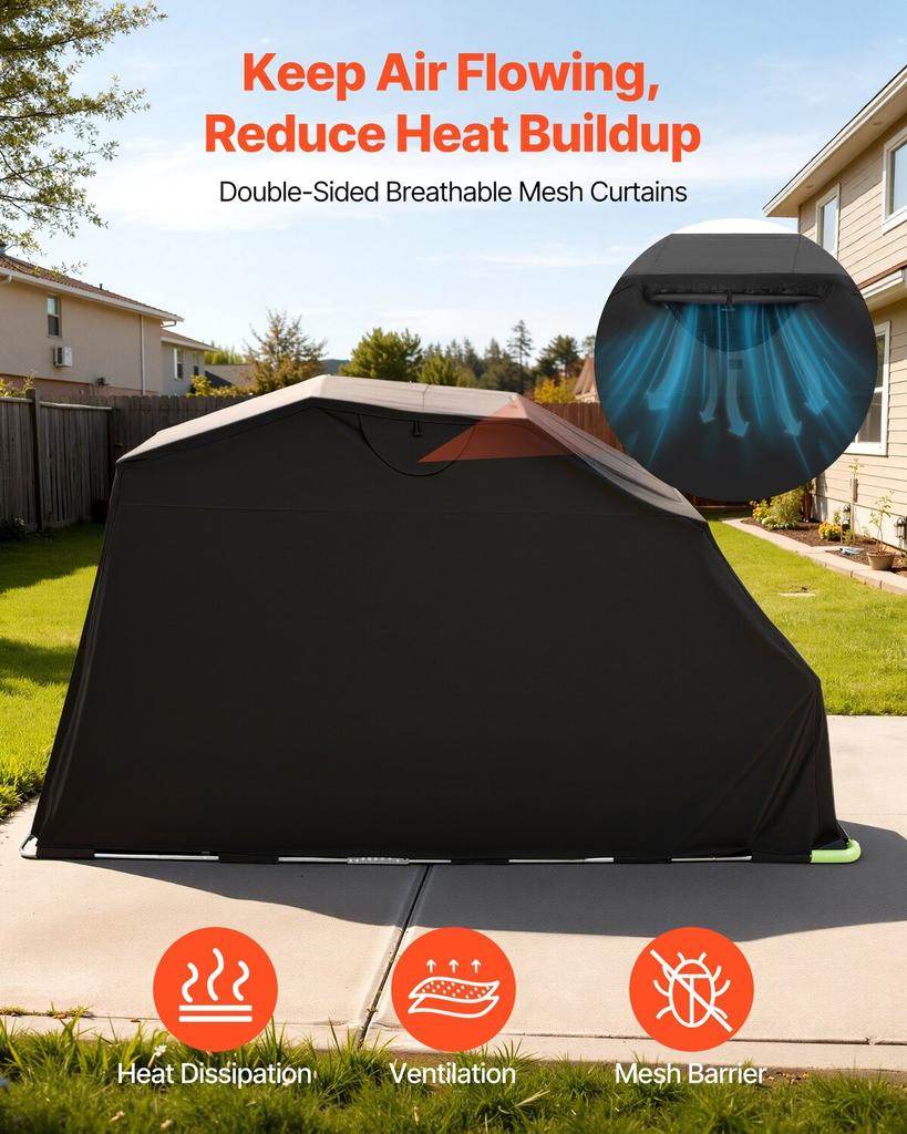 Motorcycle Storage Shelter with Security Lock, 600D Oxford Flip-Up Garage Tent, Heavy-Duty All-Weather Motorcycle Cover with Ventilation Windows,