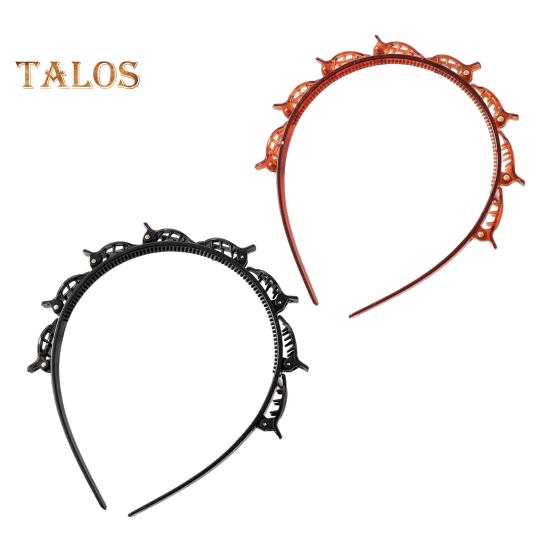 

2 шт. Женская повязка на голову с зажимами, двухслойный дизайн, противоскользящая повязка для волос, плетеные обручи для волос, аксессуары для волос 2pcs черный коричневый