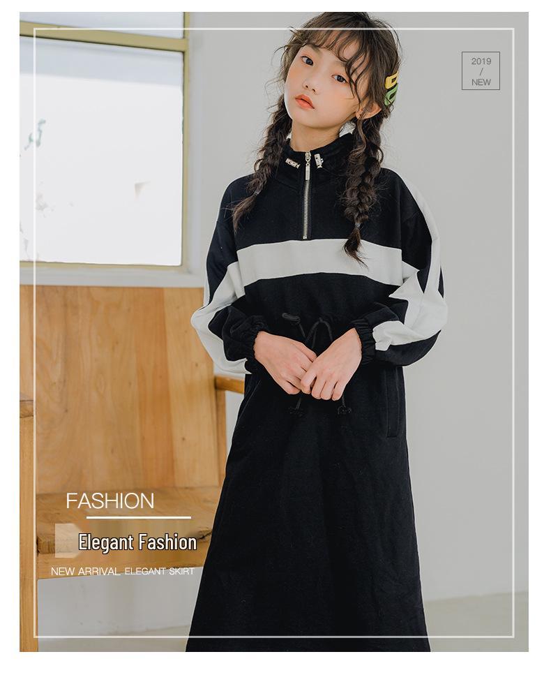 Spring/Autumn 2024 Girls' Casual Patchwork Stand Collar Long Sleeve Dress for Parent-Child