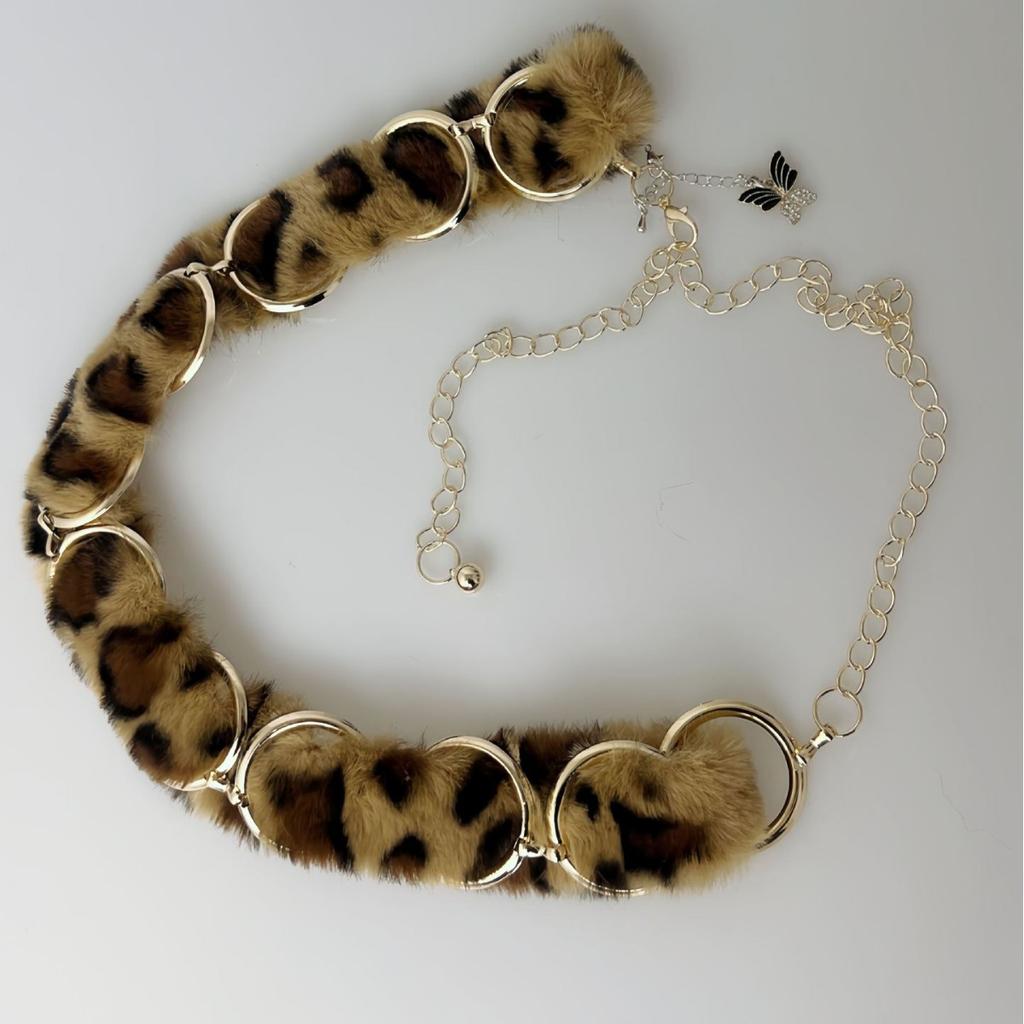 Sexy Leopard Print Plush Waist Chain Rhinestone Decorative Hot Girl Belt Light Asian Wear Belt