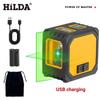 HILDA Green Laser Level with Self-Leveling and Crosshair, Mini Size, USB Rechargeable