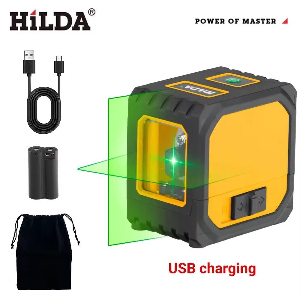 HILDA Green Laser Level with Self-Leveling and Crosshair, Mini Size, USB Rechargeable