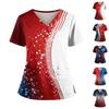 Uniforme Feminino com Estampa do Dia da Independência, Gola V, Bolsos Duplos, Manga Curta e Barra com Fenda - Top para Cuidador