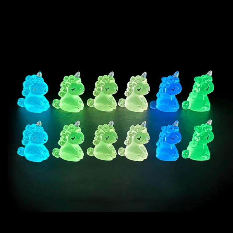 20Pcs Glowing Unicorn Resin Figurines Mini Moss Terrarium Decor Cartoon Animal Diy Craft Supplies Car/Home Ornament