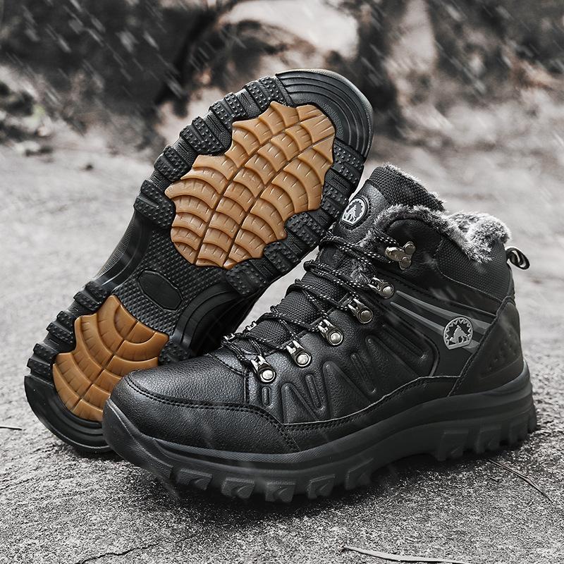 New high-top fleece cotton shoes, outdoor shoes, plus size black shoes, hiking shoes, off-road men