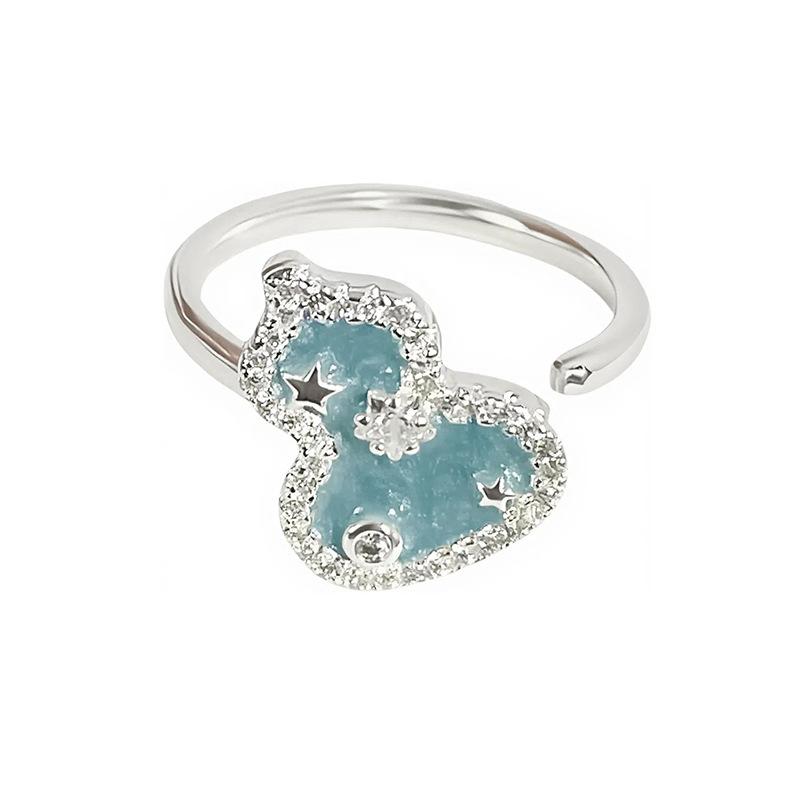 Small Fresh And Cool Flower Celebrity Sweet Light Luxury Open Ring Female Gourd Index Finger Ring Enamel Ring