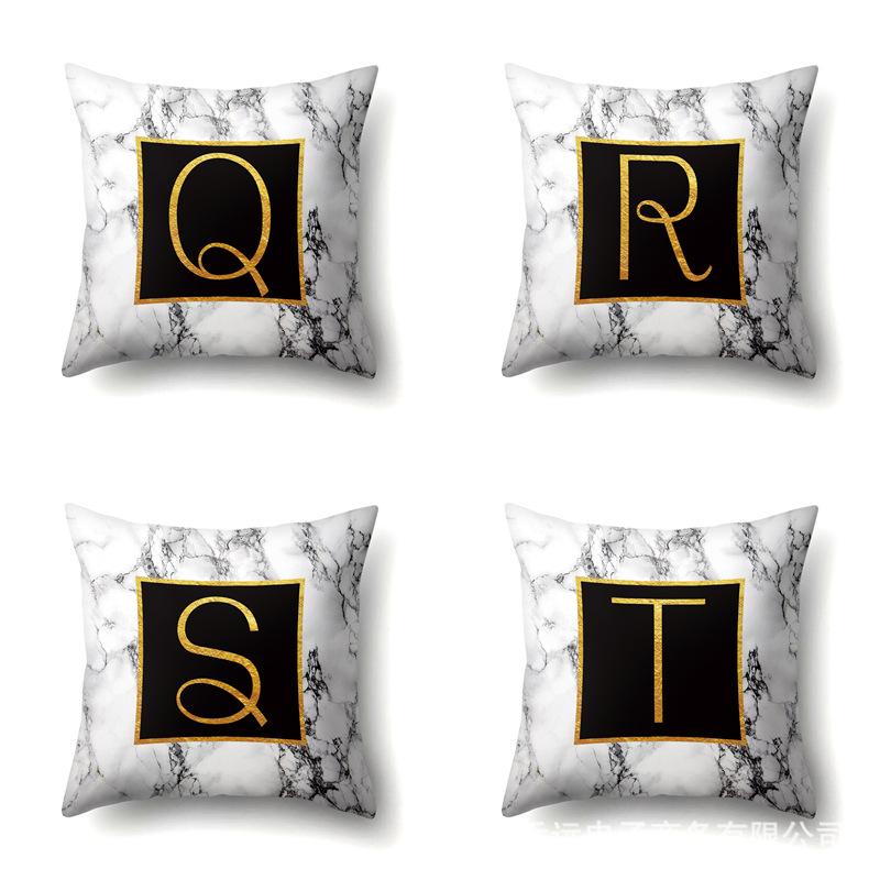 Polyester Pillowcase Home Printed Marble Black Gold Pillowcase 26 English Letter Cushion Cover