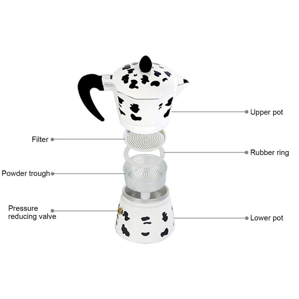 

Milk Cow Color Aluminium Coffee Pot Aluminium Coffee Maker Coffee Brewing Moka Pot Coffee Shop 150ml