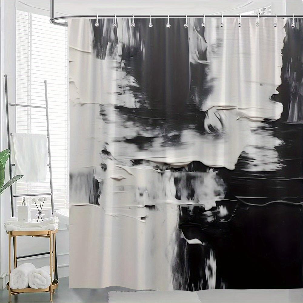 

1Pc Abstract Brushstroke Art Shower Curtain - Modern Minimalist Black And White Texture, 70.8X70.8In, 12 Hooks, Contemporary Sty W60H190(CM)-1 Pcs