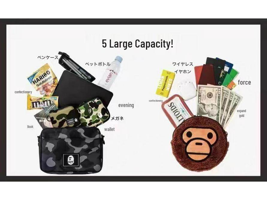 Japanese Ape Man Camouflage Phone & Crossbody Bag with Plush Monkey Head Coin Purse Set