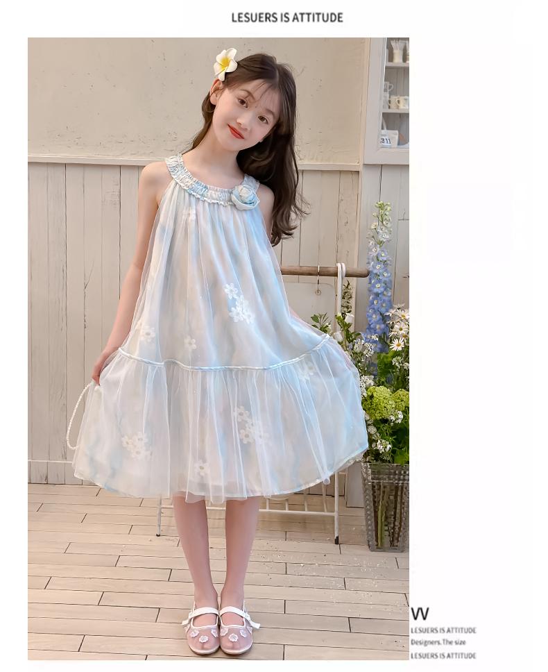 Girls' Sleeveless Dress, Summer Neck Hanging, Stylish Chiffon Dress, 2026 New Item, Medium To Large Children's Mesh Dress, Korean Version