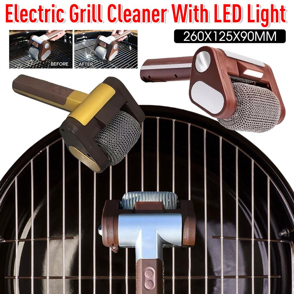 Electric Grill Cleaner With LED Light Stainless Steel Grill Roller Cordless Cleaner Brush Barbecue Cleaner Tools BBQ Accessoires