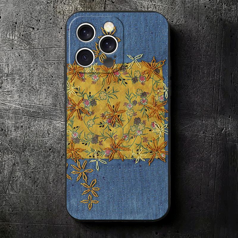 Retro Denim Pattern Soft Phone Case for iPhone 16 16E 17 Air 15 Pro Max 14 Plus 13 Mini 11 12 7 Black Cover Back Shell
