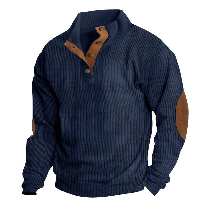Men's Casual Corduroy Shirt Long Sleeve Color Block Fashion Striped Shirt Collarless Pullover Plus-size Men's Shirt