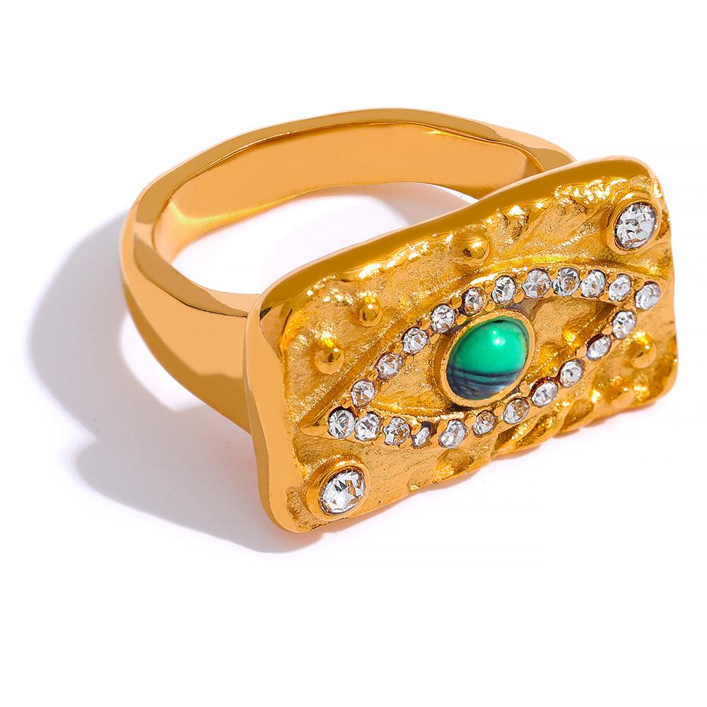 

Yhpup High-Grade Fashion Stone Zircon Green Eye Ring 316L Stainless Steel Gold Color Stylish Jewelry Anillos Acero Inoxidable 8