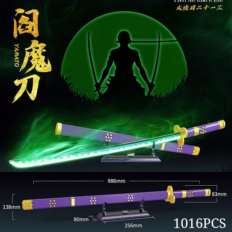 Demon Slayer Onemoc Piece Katana Luminous Sword Building Blocks Diy Model Educational Toy Assembly Weapon Toy Brick For Children