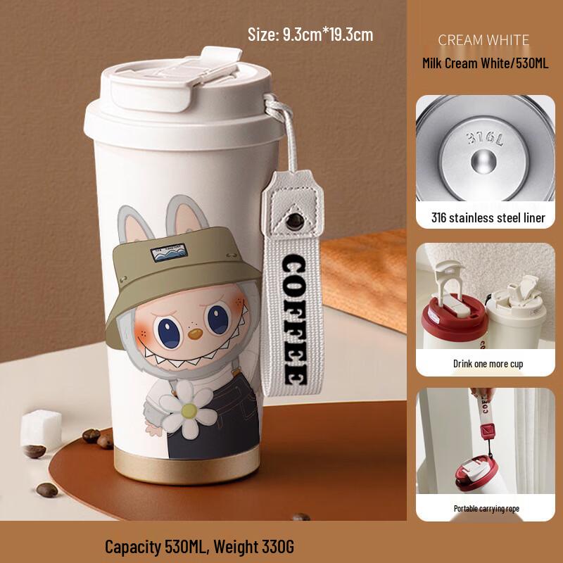 Labubu Cartoon Insulated Straw Coffee Cup 530ml