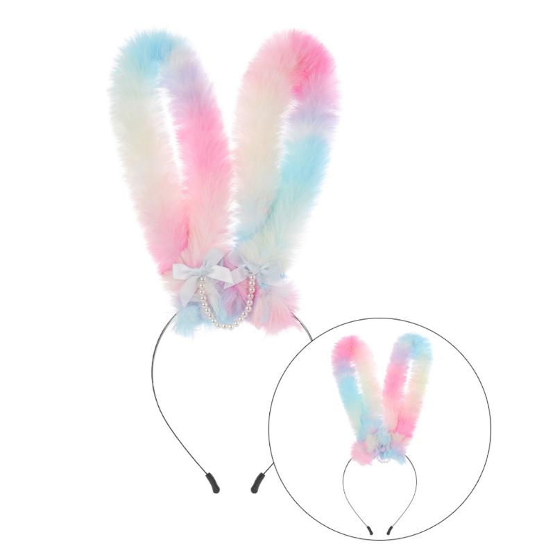Furry Rabbits Ears Headband With Gradient Color Costume Hairbnad Fashion Hairpiece For Cosplay And Easter Parties