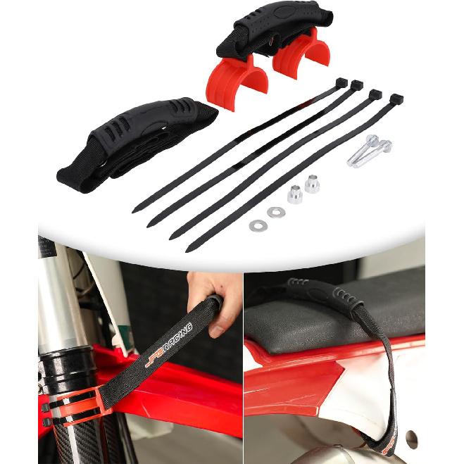

JFG RACING Motorcycle Front & Rear Rescue Pull Belt Universal Adjustable Dirt Bike Pull Straps For Most Pit Dirt Bike Street Bike, BLACK Front & Rear Rescue Strap помаранчевий