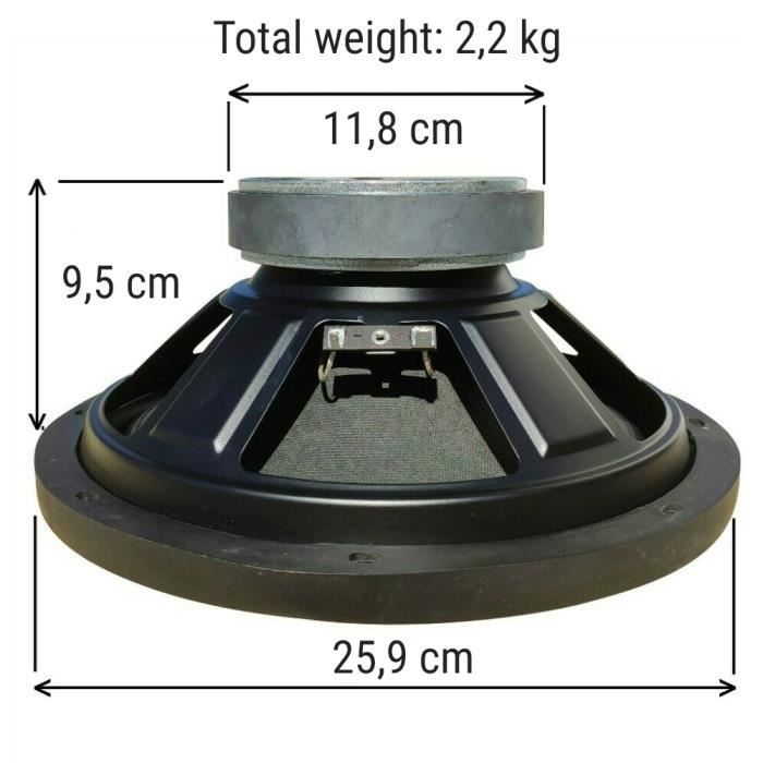 1 MASTER AUDIO MA25W/8 Woofer Professionnel 25 Cm 250 Mm 10" 250 Watt Rms 500 Watt Max 8 Ohm Suspension En Gomme 93 Db, 1 Pièce