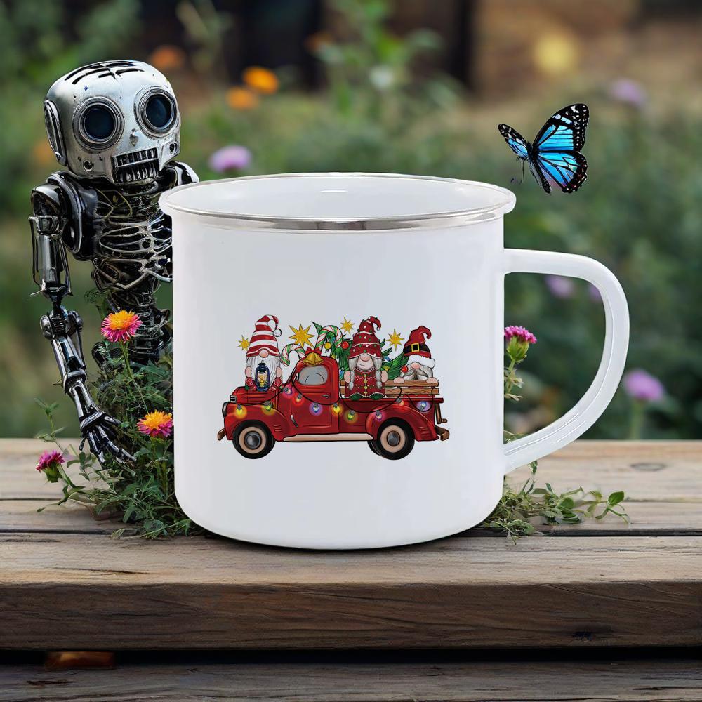 

Cozy Christmas Enamel Mug Festive Red Car Coffee Mug Xmas Tree Drinkware Cute Cow Pink Cola Cups Milk Mugs Fishing Camping Use 301-400ml