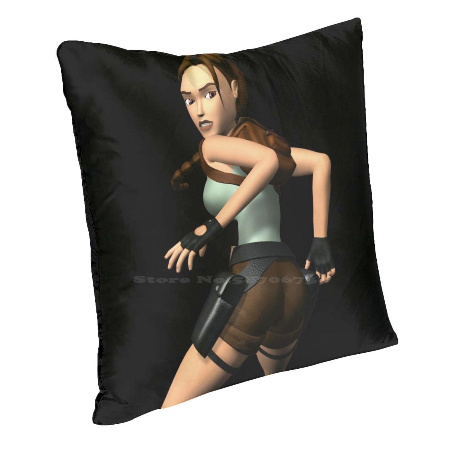 Tomb Raider 4 Throw Cushion Pillow Cover Pillowcase Tomb Raider Lara Croft Retro Games 90S Gaming Heroine Strong Women Badass Peach skin 18*18(CM)-1Pcs