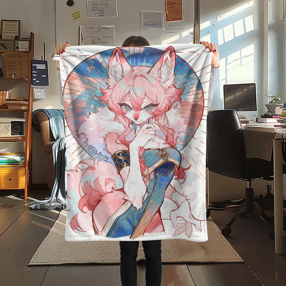 1Pc Cartoon Print Flannel Blanket, High quality Comfortable for All Seasons, Home Decor, Warmth and Comfort, Perfect for Christmas Birthday Gift