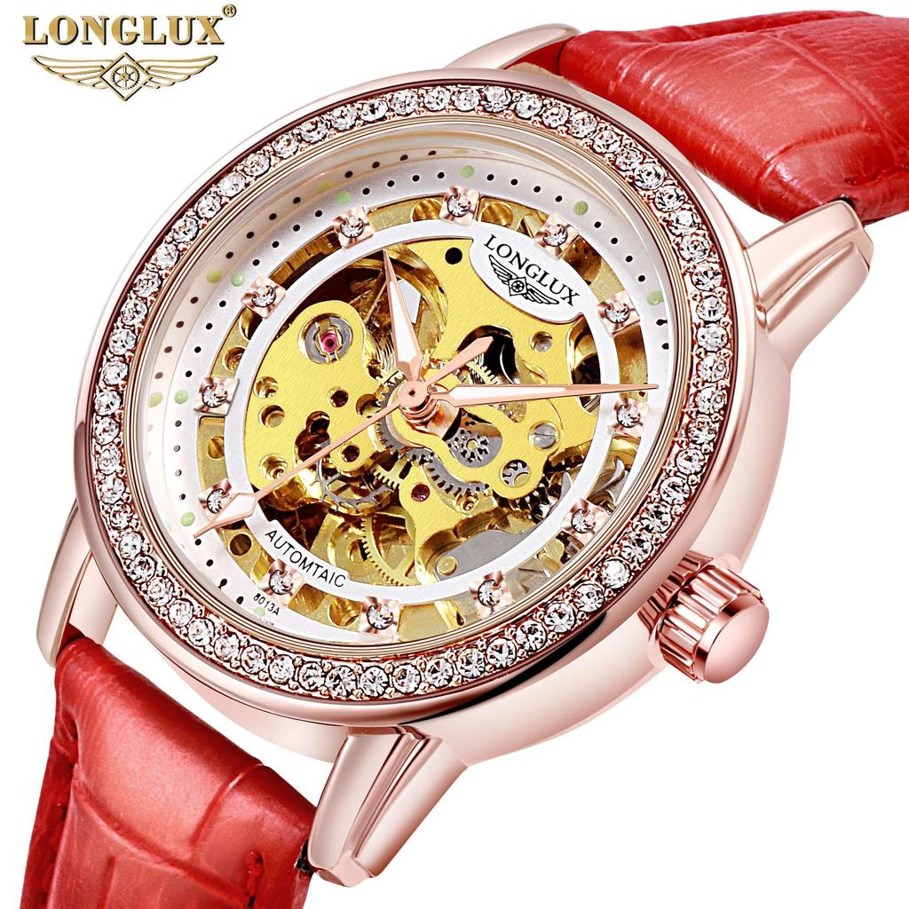 LONGLUX New TOP Brand Luxury Women's Watch with Box Hollow Automatic Women's Mechanical Watches