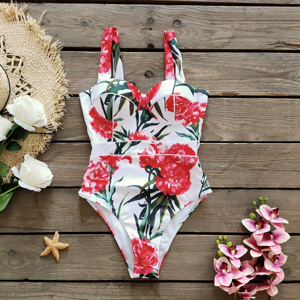 New Sexy One Piece Swimsuit Women Swimwear Cut Out Bathing Suit Summer Push Up Monokini Print Swim Suit  Beach Wear Female